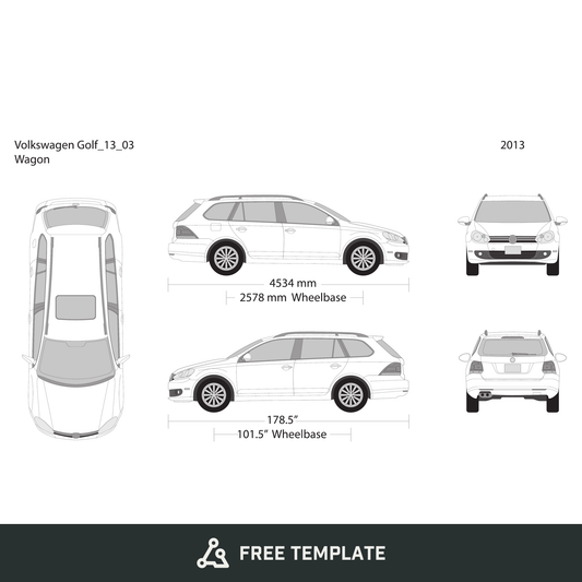 2013 Volkswagen Golf free vector vehicle wrap template - GravBase