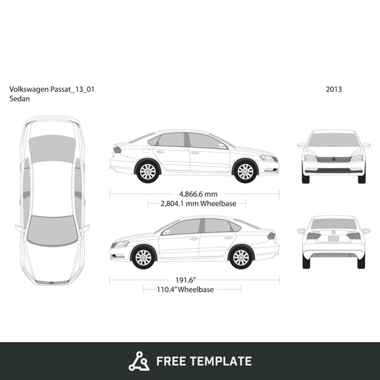 2013 Volkswagen Passat free vector vehicle wrap template - GravBase