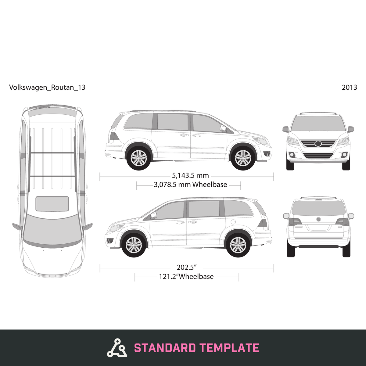 2013 Volkswagen Routan vector wrap template, Design-Ready PDF - GravBase
