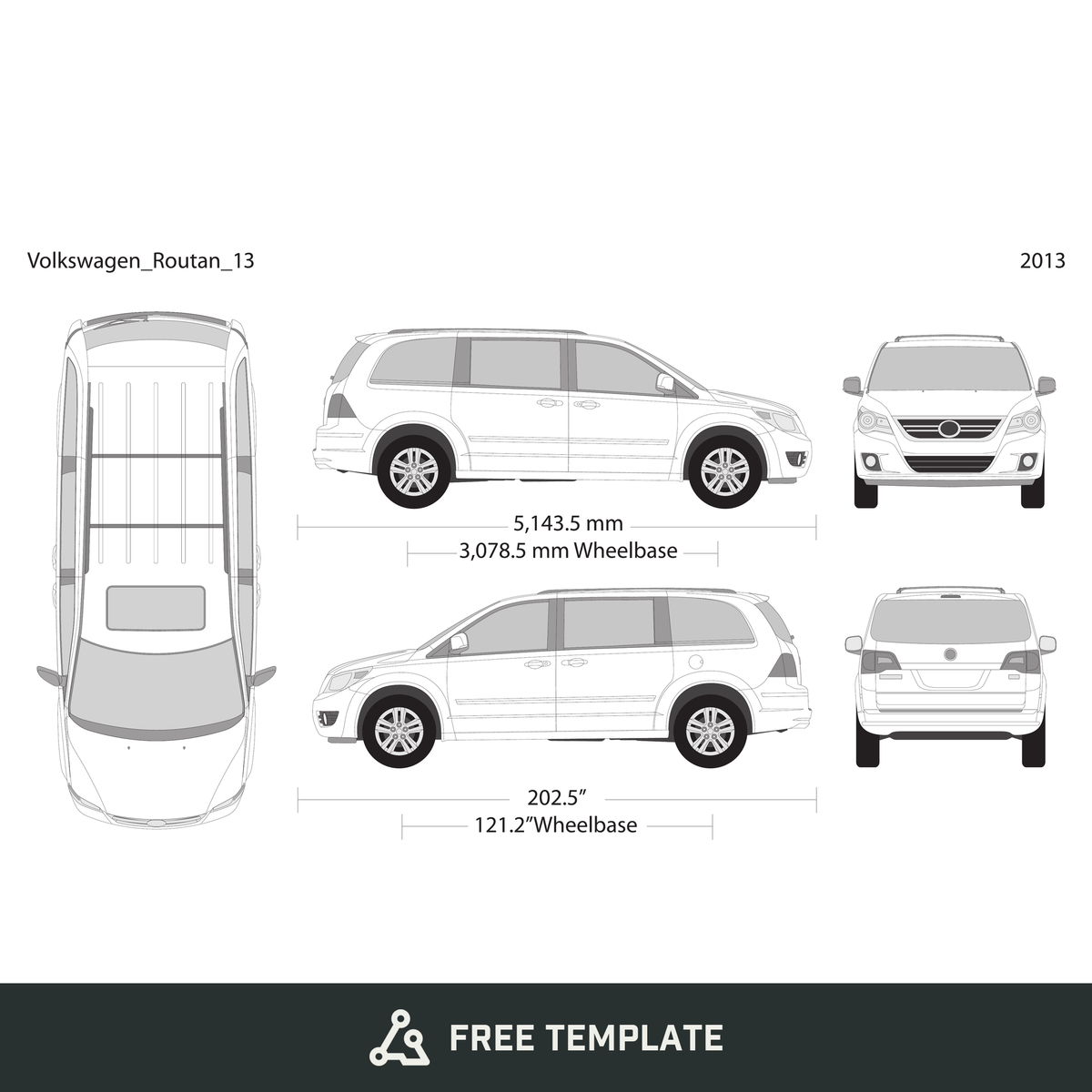 2013 Volkswagen Routan free vector vehicle wrap template - GravBase