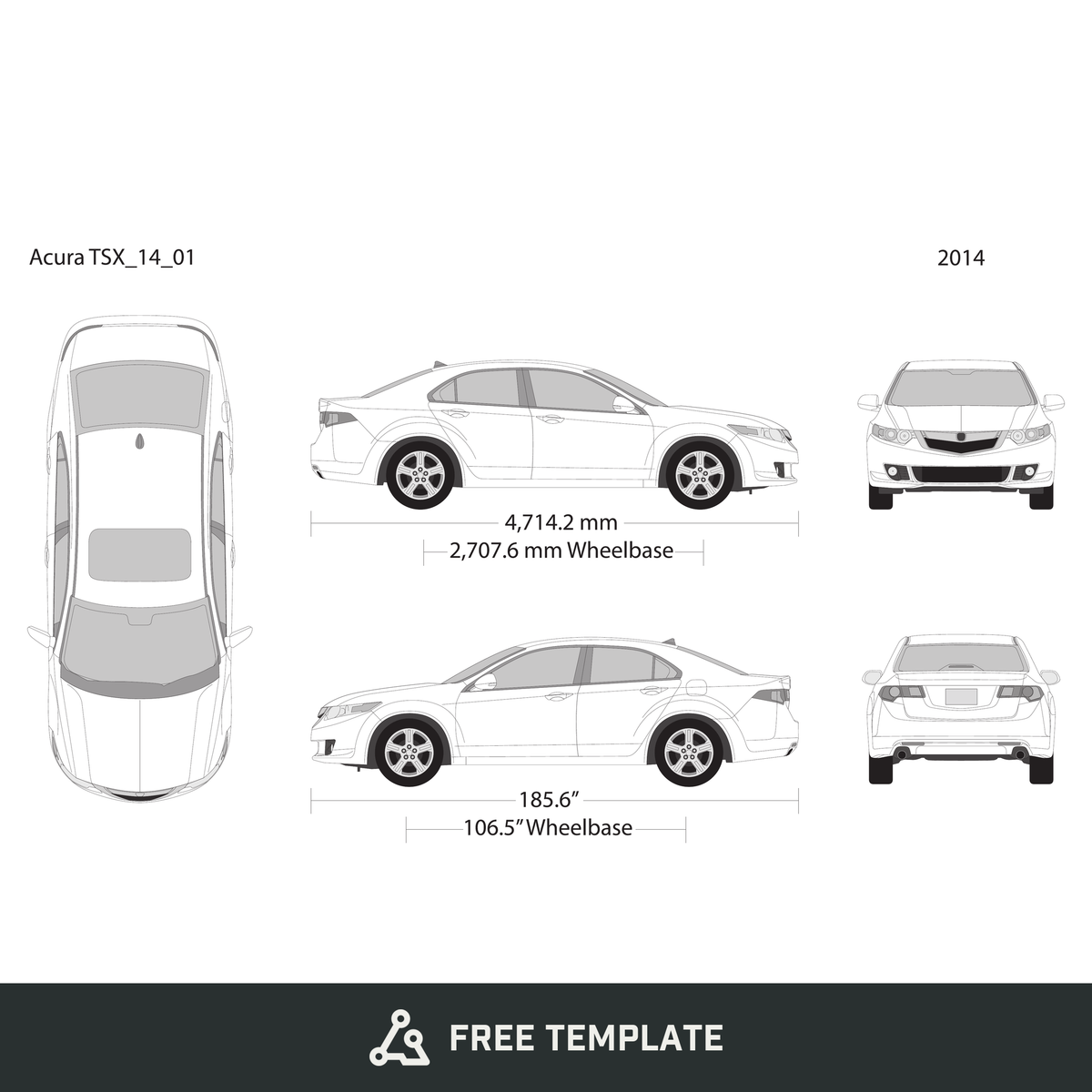 2014 Acura TSX free vector vehicle wrap template - GravBase