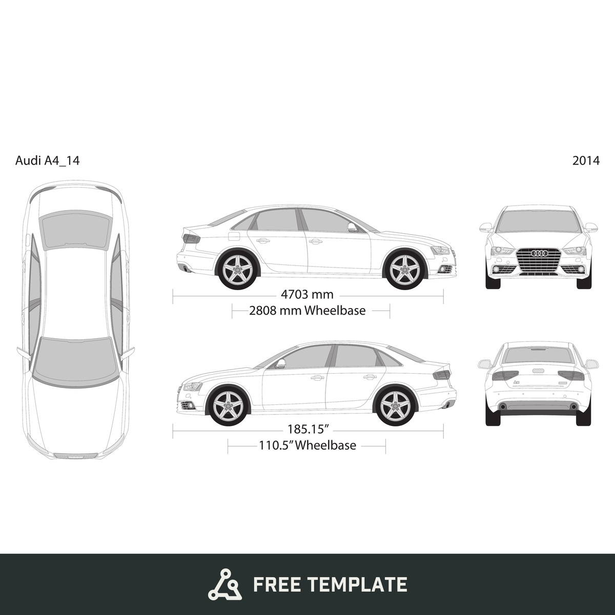 2014 Audi A4 free vector vehicle wrap template - GravBase