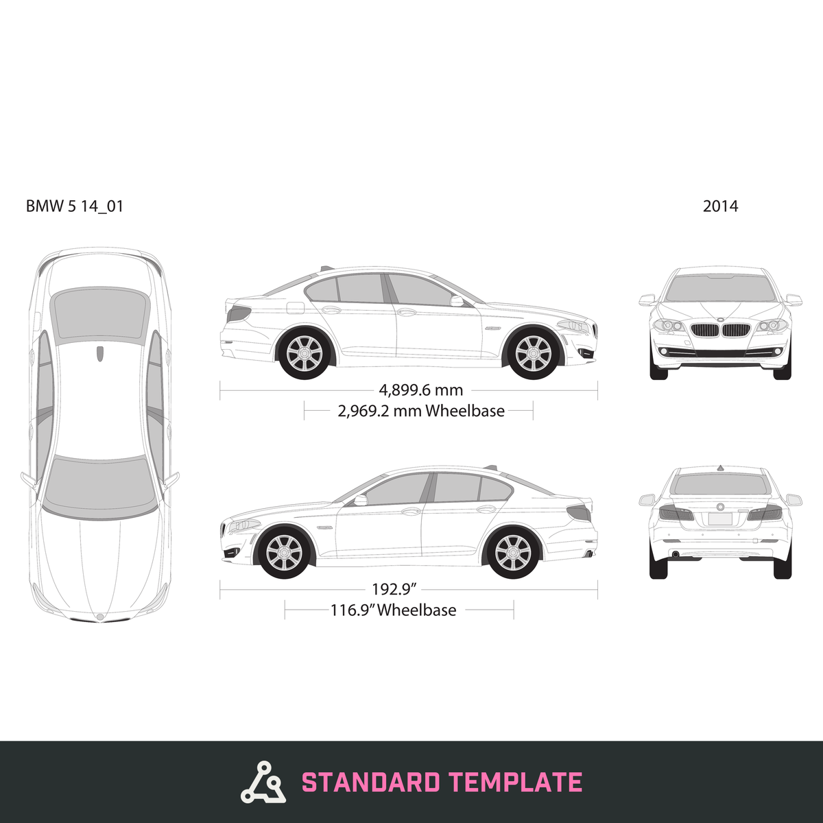 2014 BMW 5 vector wrap template, Design-Ready PDF - GravBase