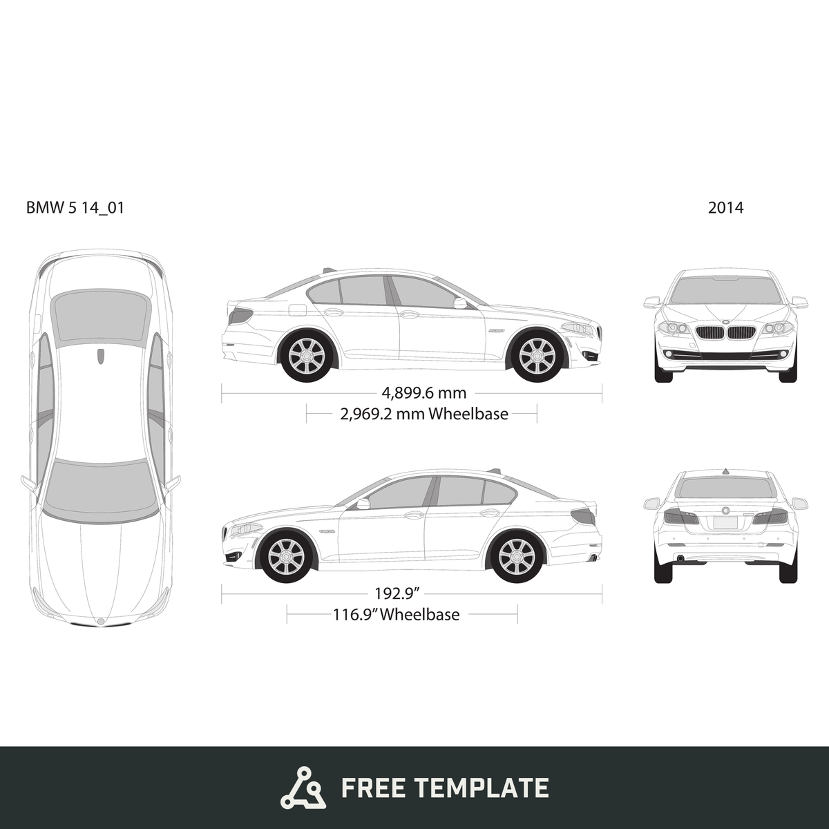 2014 BMW 5 free vector vehicle wrap template - GravBase