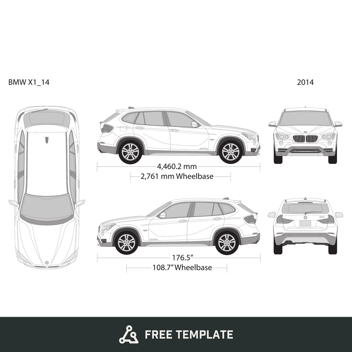 2014 BMW X1 free vector vehicle wrap template - GravBase