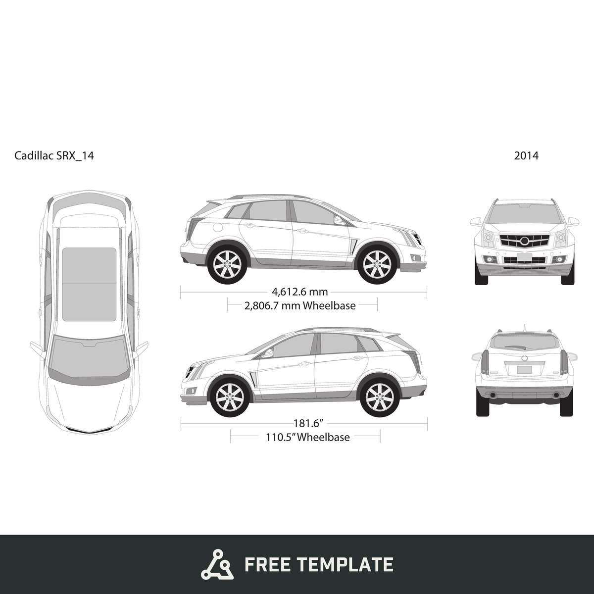 2014 Cadillac SRX free vector vehicle wrap template - GravBase