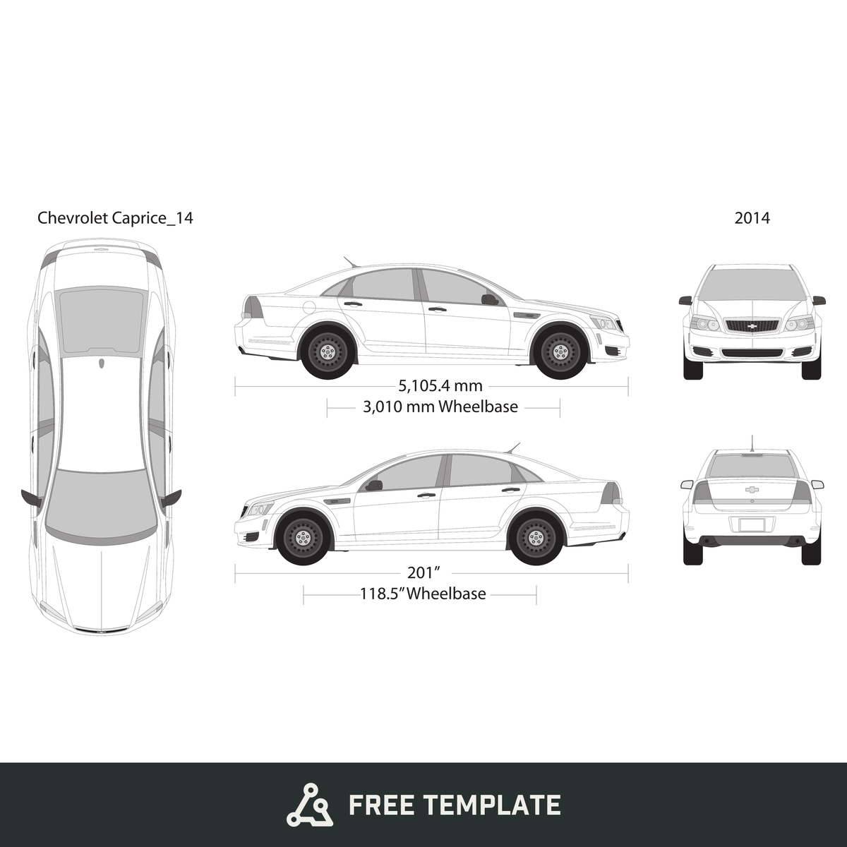 2014 Chevy Caprice free vector vehicle wrap template - GravBase