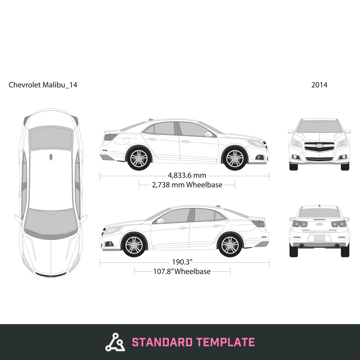 2014 Chevy Malibu vector wrap template, Design-Ready PDF - GravBase