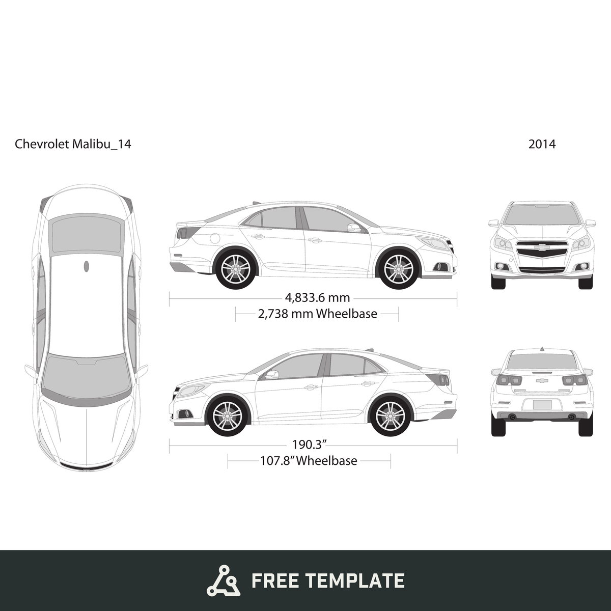 2014 Chevy Malibu free vector vehicle wrap template - GravBase