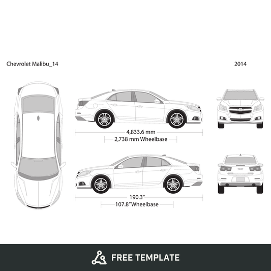 2014 Chevy Malibu free vector vehicle wrap template - GravBase