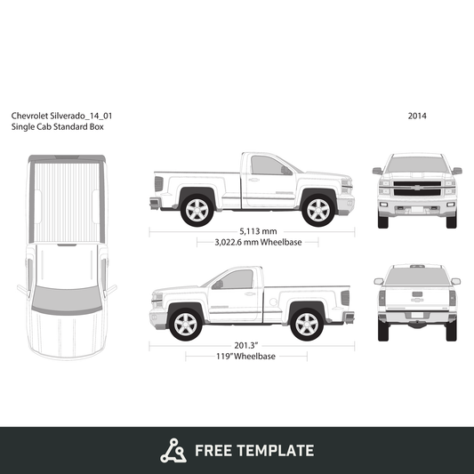 2014 Chevy Silverado 1500 free vector vehicle wrap template - GravBase