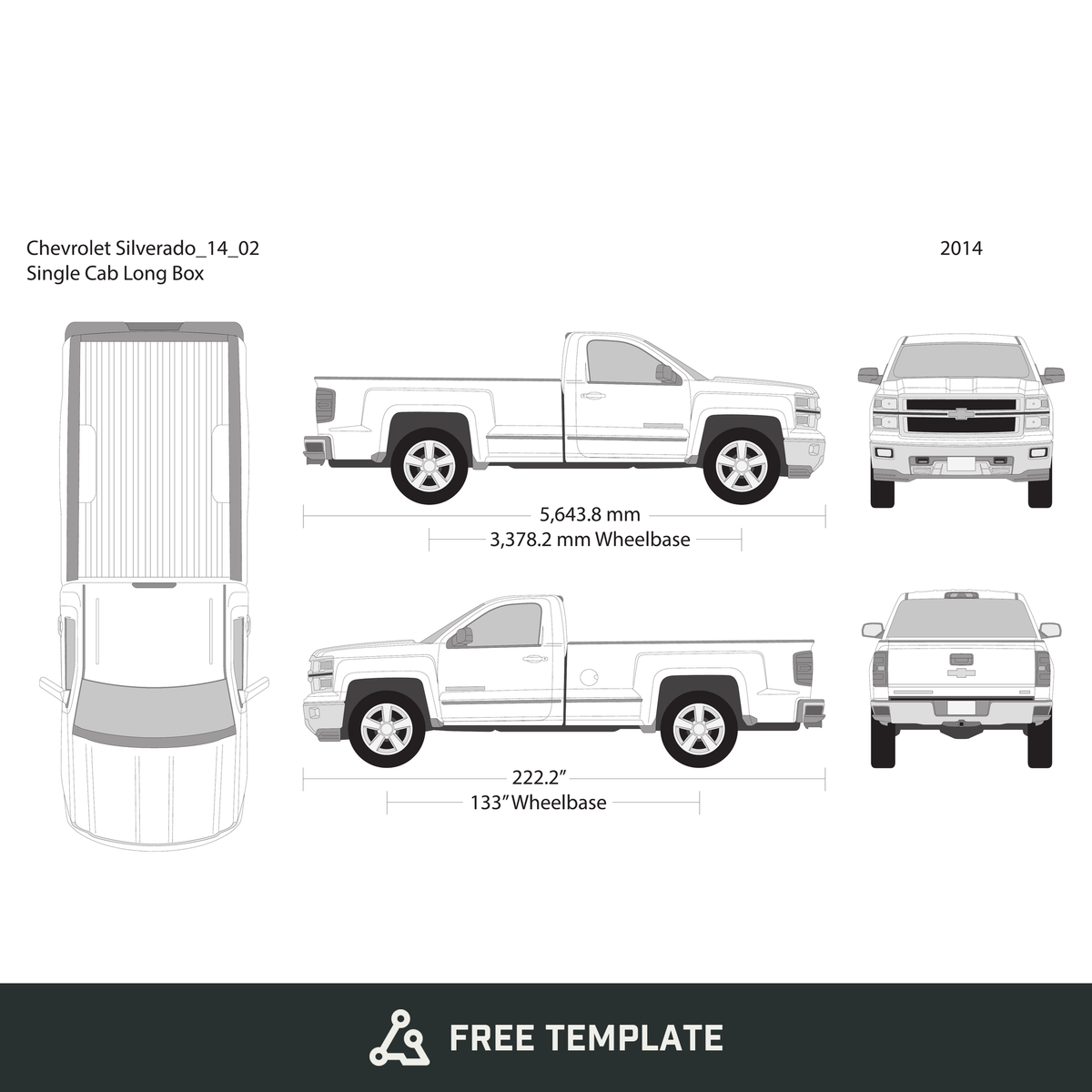 2014 Chevy Silverado 1500 free vector vehicle wrap template - GravBase