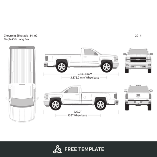 2014 Chevy Silverado 1500 free vector vehicle wrap template - GravBase
