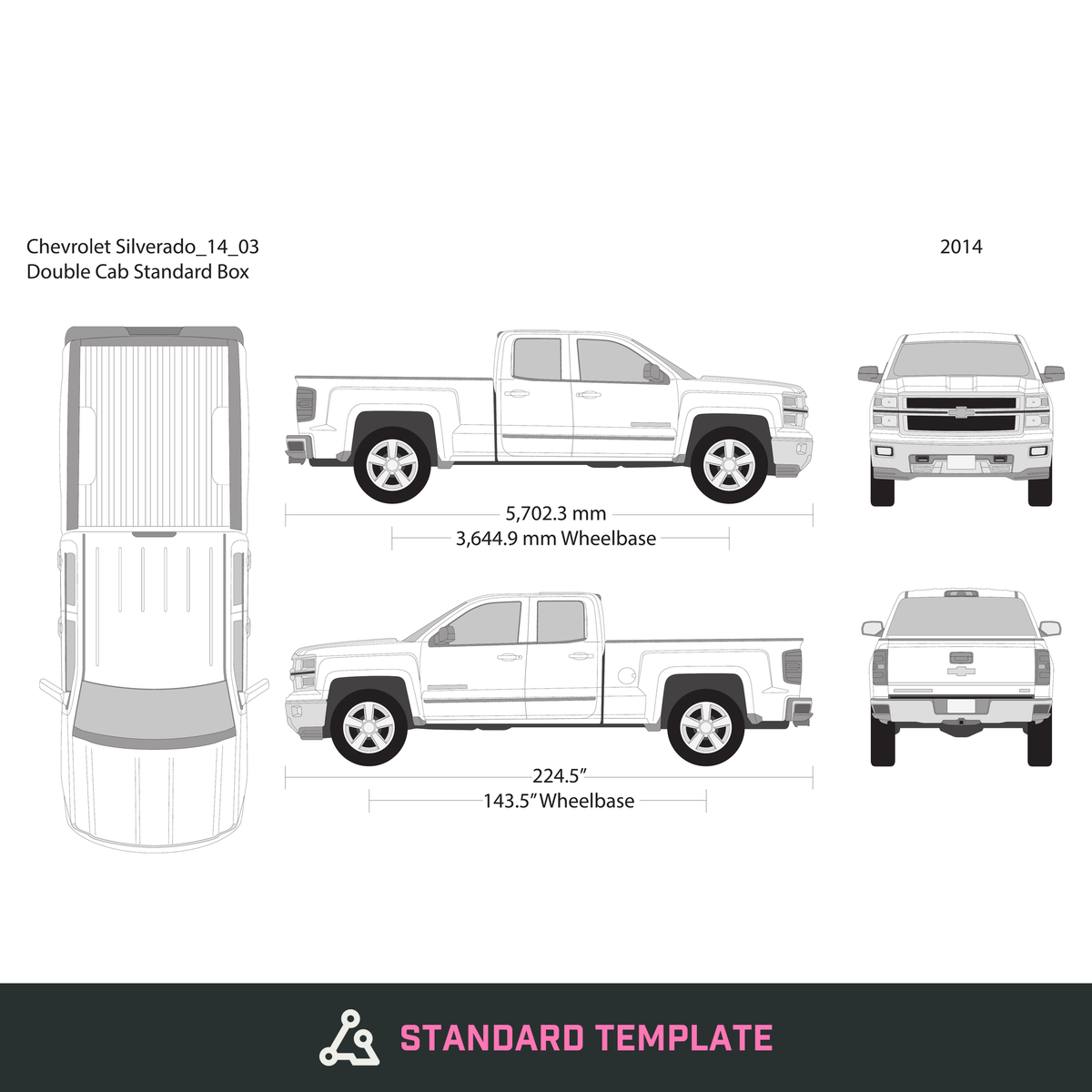 2014 Chevy Silverado 1500 vector wrap template V03, Design-Ready PDF - GravBase