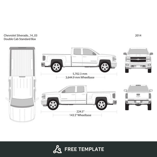 2014 Chevy Silverado 1500 free vector vehicle wrap template - GravBase