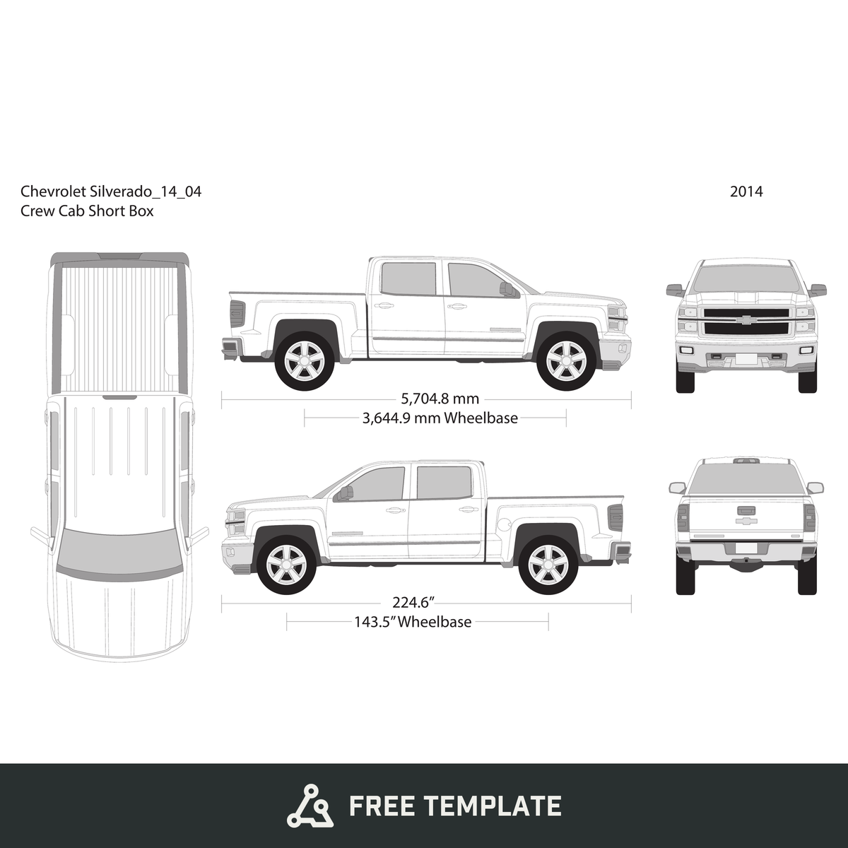 2014 Chevy Silverado 1500 free vector vehicle wrap template - GravBase