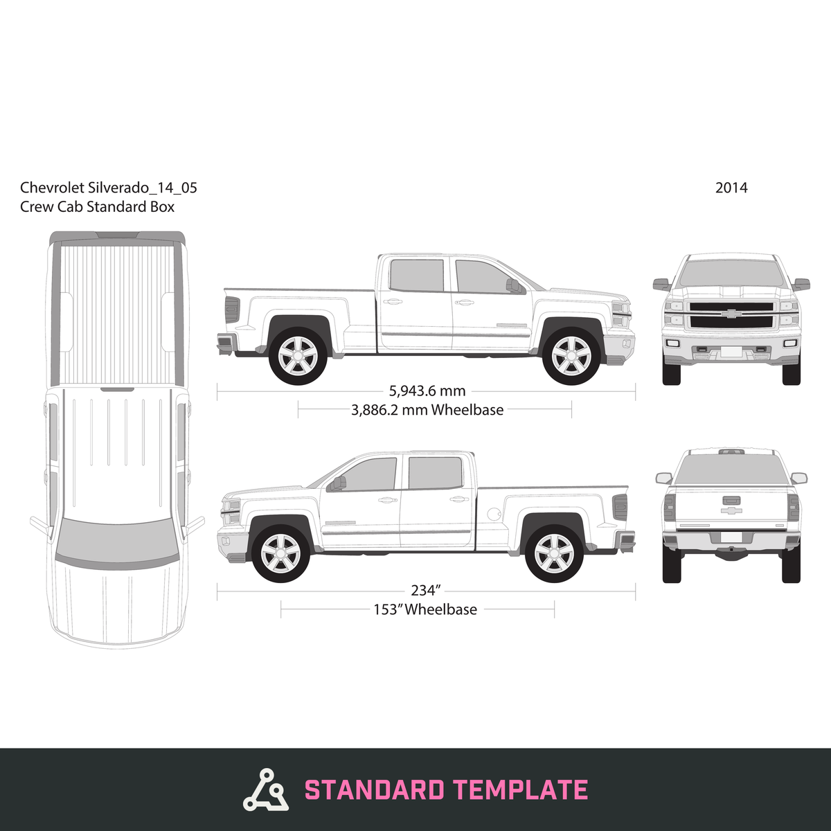 2014 Chevy Silverado 1500 vector wrap template V05, Design-Ready PDF - GravBase