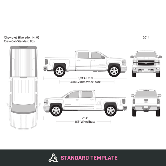 2014 Chevy Silverado 1500 vector wrap template V05, Design-Ready PDF - GravBase