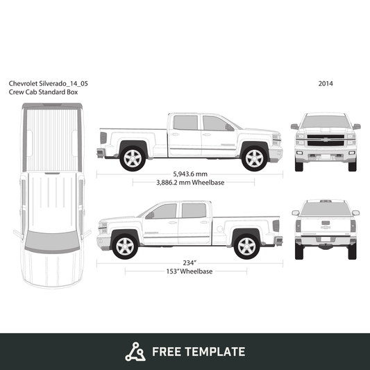 2014 Chevy Silverado 1500 free vector vehicle wrap template - GravBase