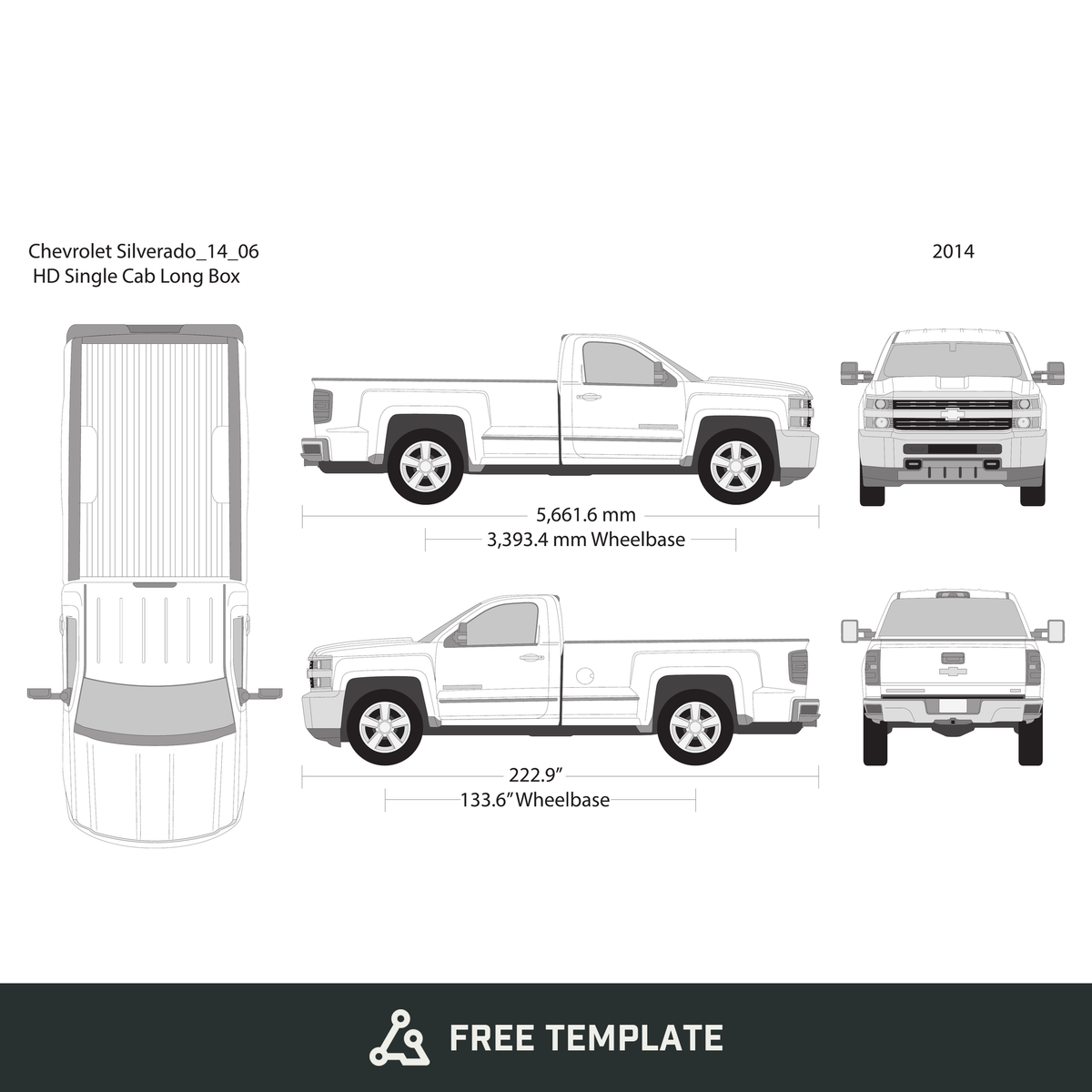 2014 Chevy Silverado 2500-3500 HD free vector vehicle wrap template - GravBase