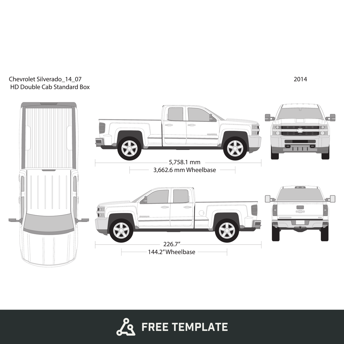 2014 Chevy Silverado 2500-3500 HD free vector vehicle wrap template - GravBase
