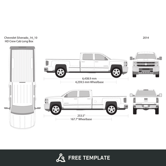 2014 Chevy Silverado 2500-3500 HD free vector vehicle wrap template - GravBase