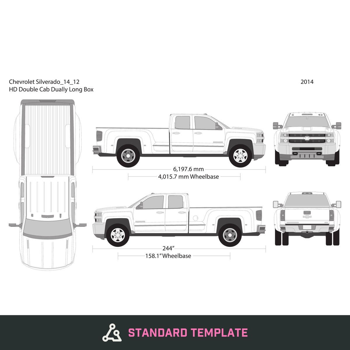 2014 Chevy Silverado 2500-3500 HD vector wrap template V12, Design-Ready PDF - GravBase
