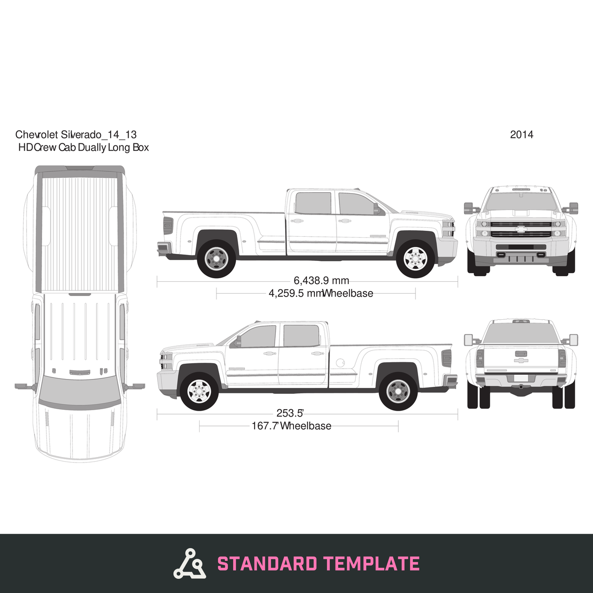 2014 Chevy Silverado 2500-3500 HD vector wrap template V13, Design-Ready PDF - GravBase