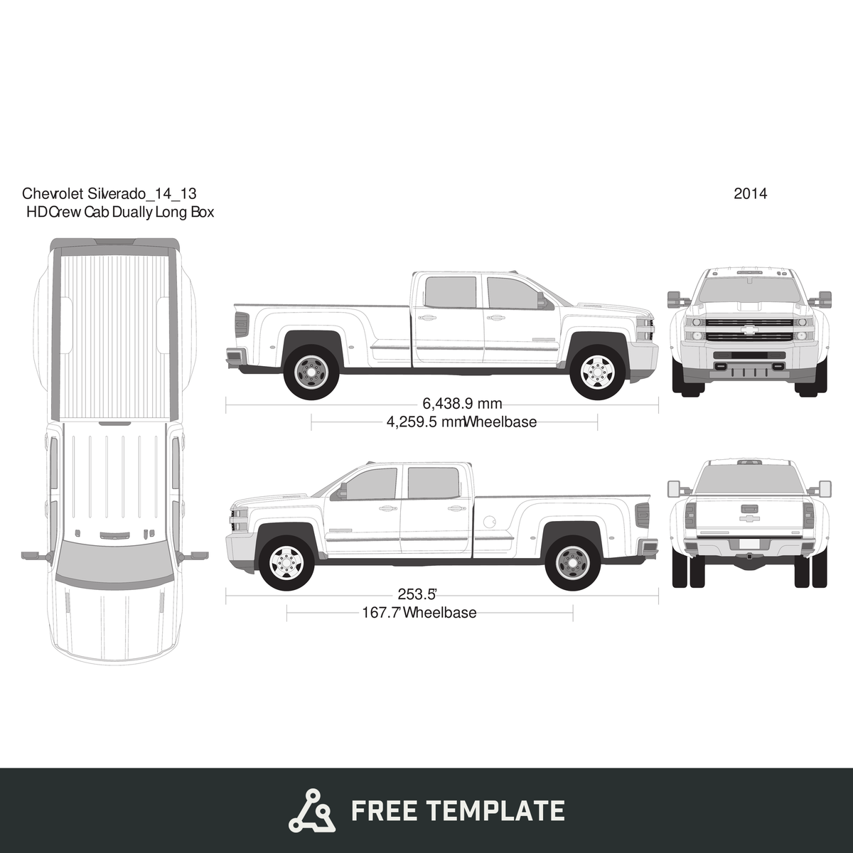2014 Chevy Silverado 2500-3500 HD free vector vehicle wrap template - GravBase