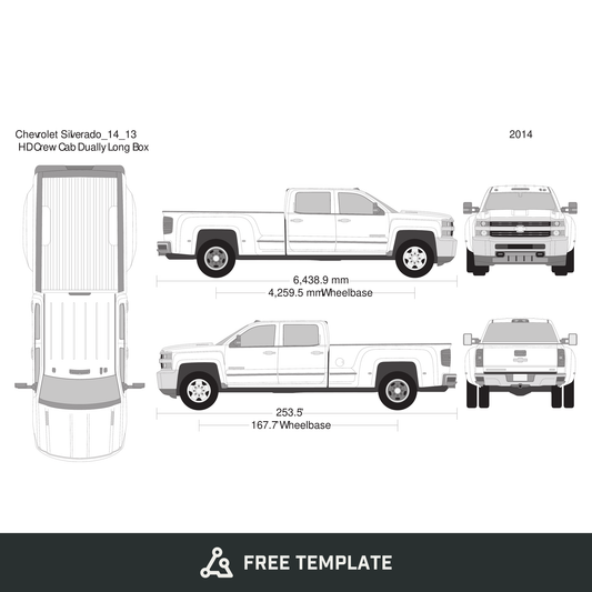 2014 Chevy Silverado 2500-3500 HD free vector vehicle wrap template - GravBase