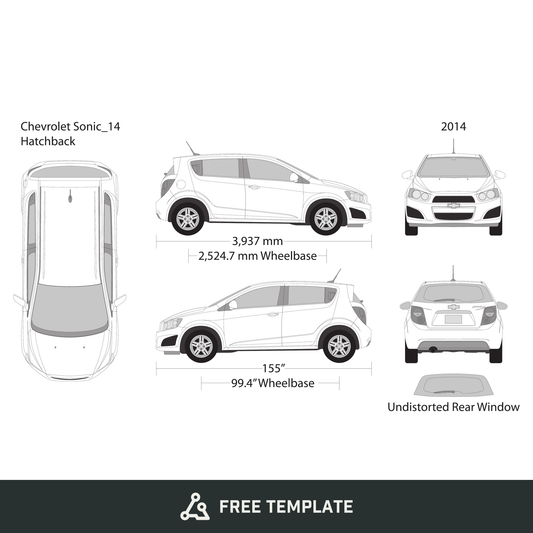 2014 Chevy Sonic free vector vehicle wrap template - GravBase