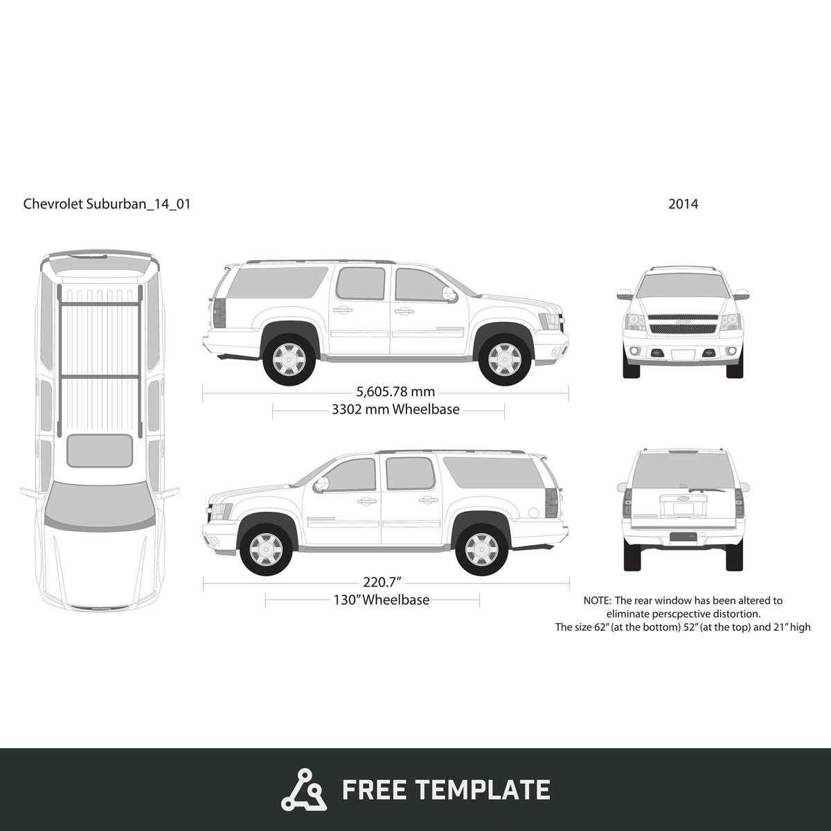 2014 Chevy Suburban free vector vehicle wrap template - GravBase