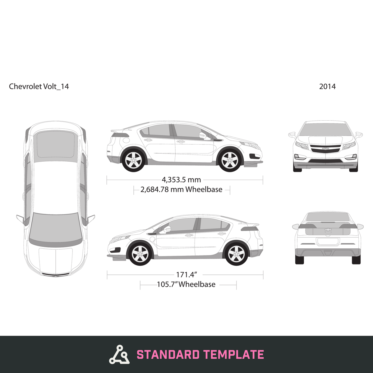 2014 Chevy Volt vector wrap template, Design-Ready PDF - GravBase