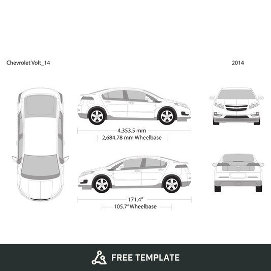 2014 Chevy Volt free vector vehicle wrap template - GravBase