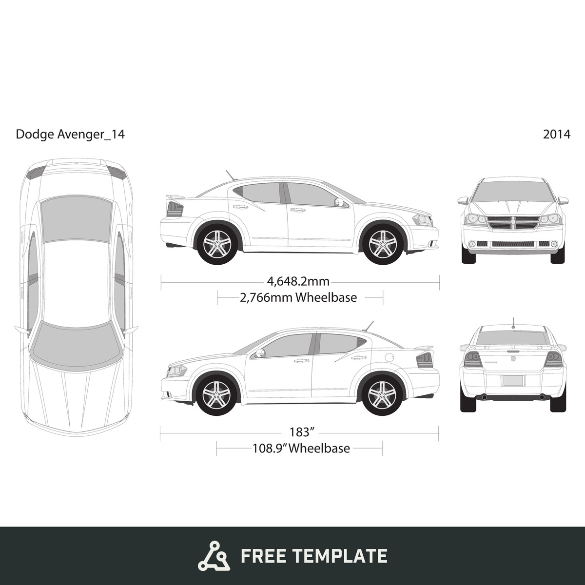 2014 Dodge Avenger free vector vehicle wrap template - GravBase