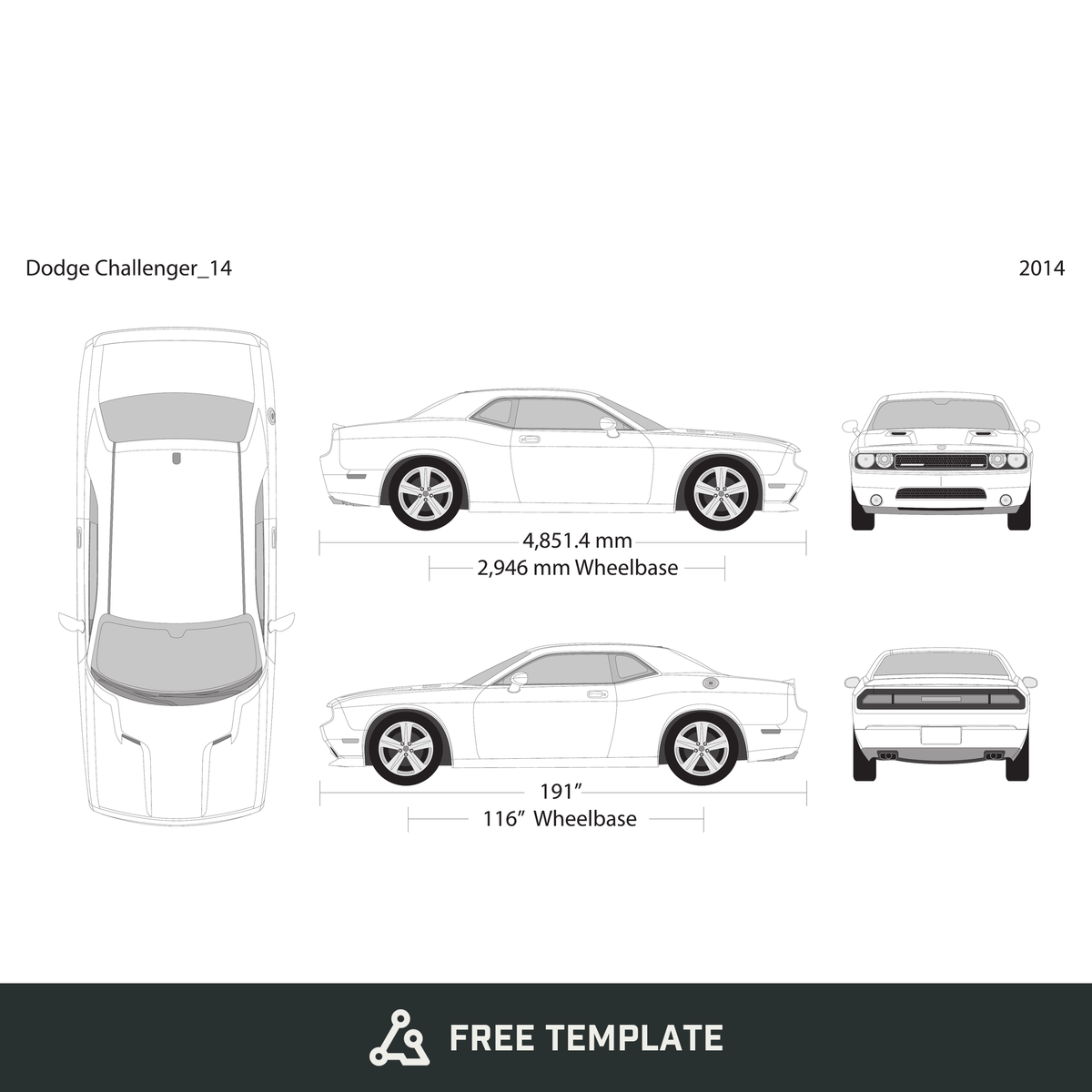 2014 Dodge Challenger free vector vehicle wrap template - GravBase