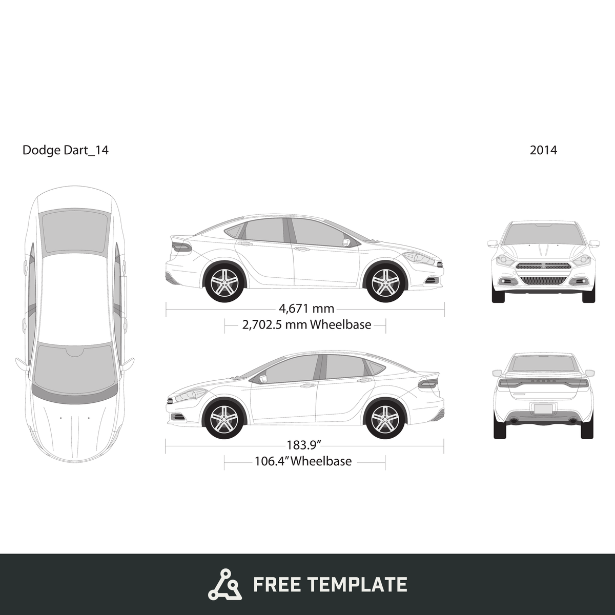 2014 Dodge Dart free vector vehicle wrap template - GravBase