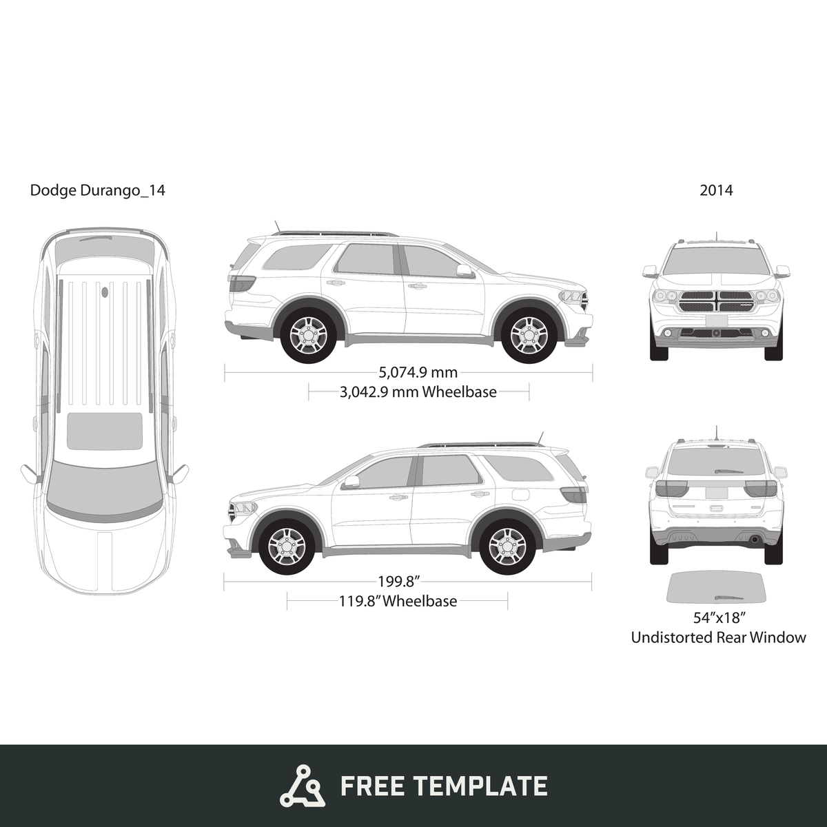 2014 Dodge Durango free vector vehicle wrap template - GravBase