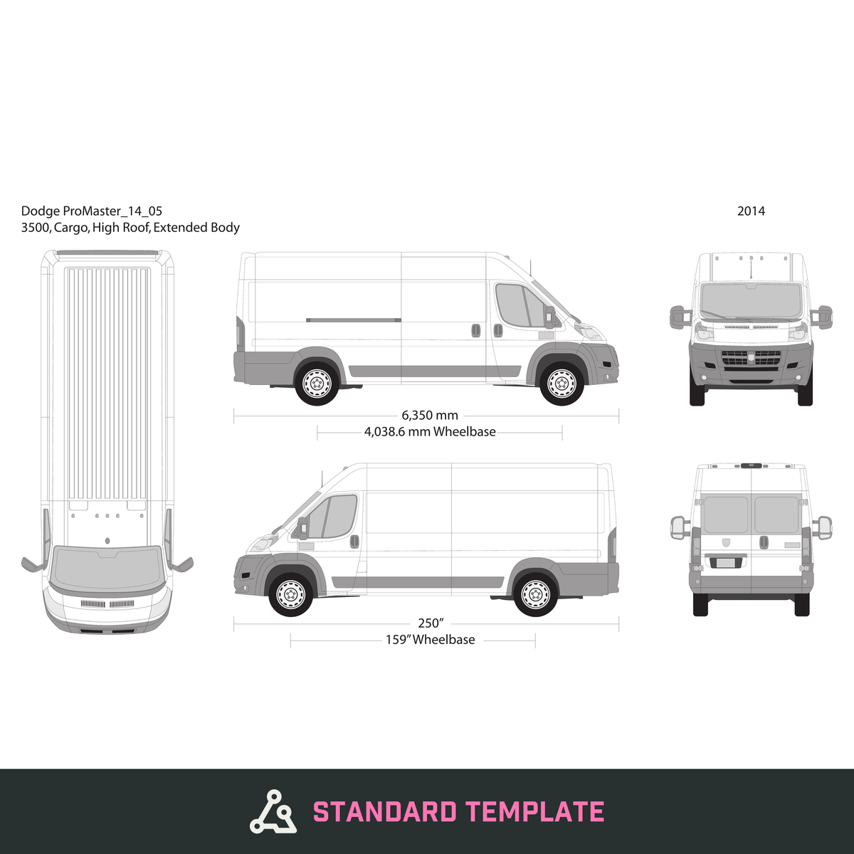 2014 Dodge Promaster vector wrap template V05, Design-Ready PDF - GravBase