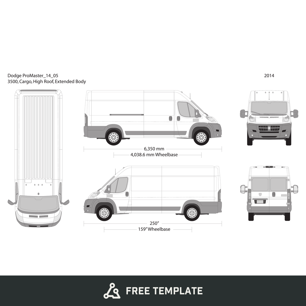 2014 Dodge Promaster free vector vehicle wrap template - GravBase
