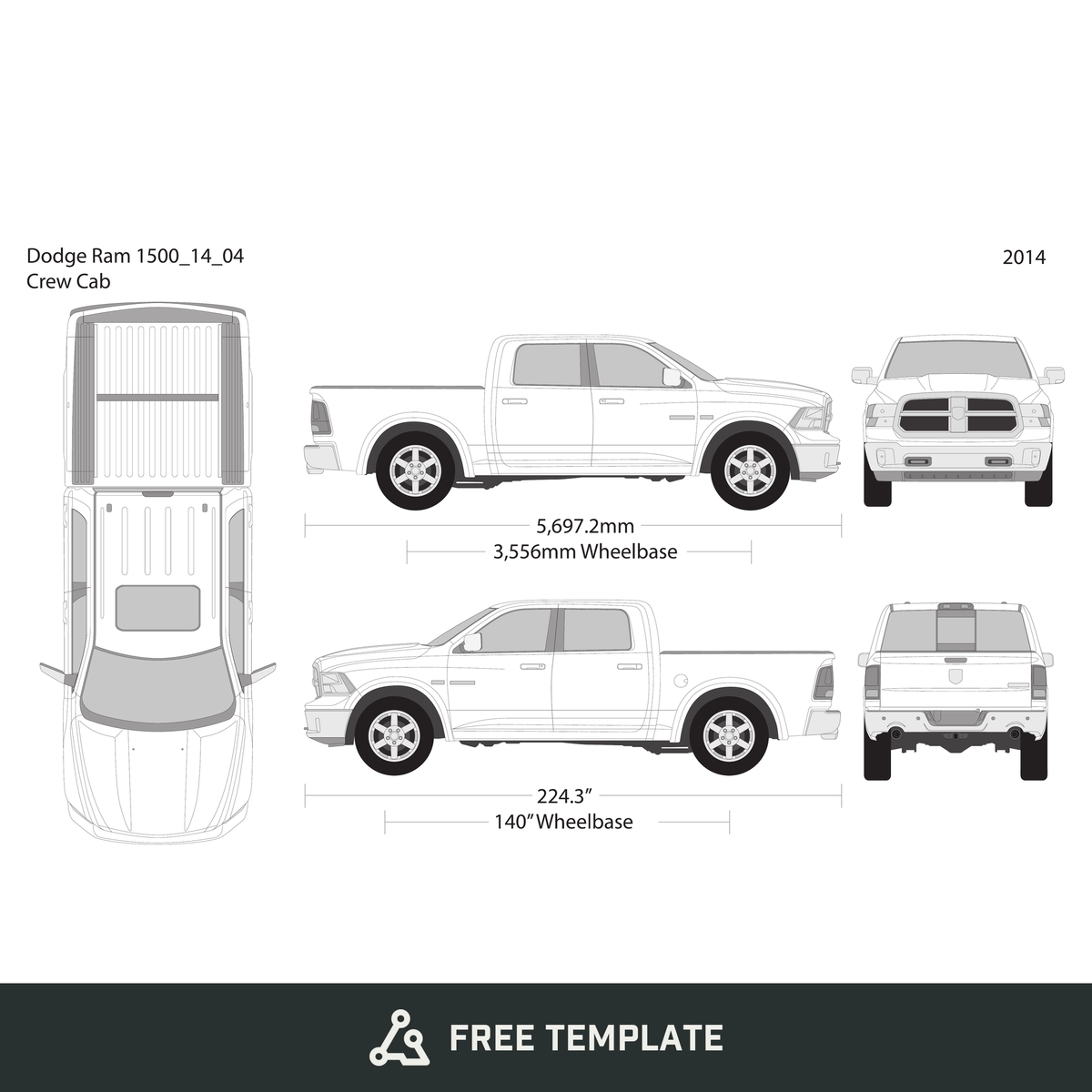 2014 Dodge Ram 1500 free vector vehicle wrap template - GravBase