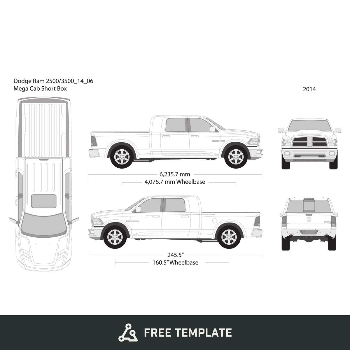 2014 Dodge Ram 2500_3500 free vector vehicle wrap template - GravBase