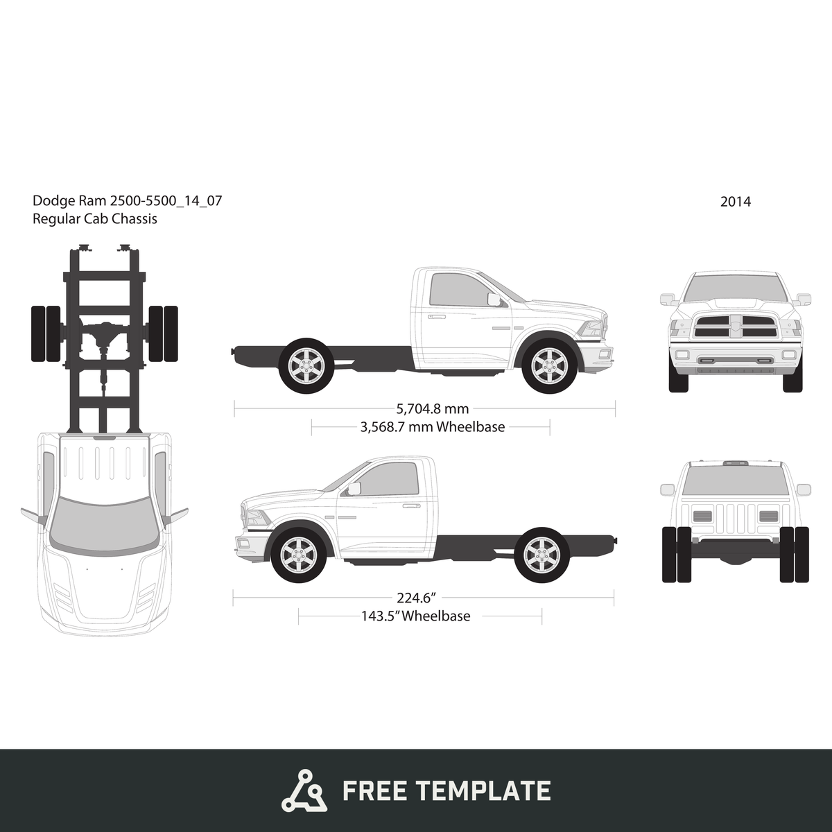 2014 Dodge Ram 2500_3500 free vector vehicle wrap template - GravBase