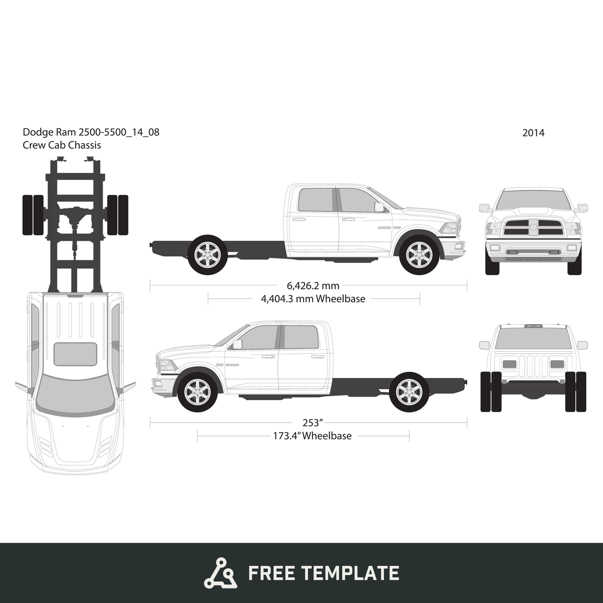 2014 Dodge Ram 2500_3500 free vector vehicle wrap template - GravBase