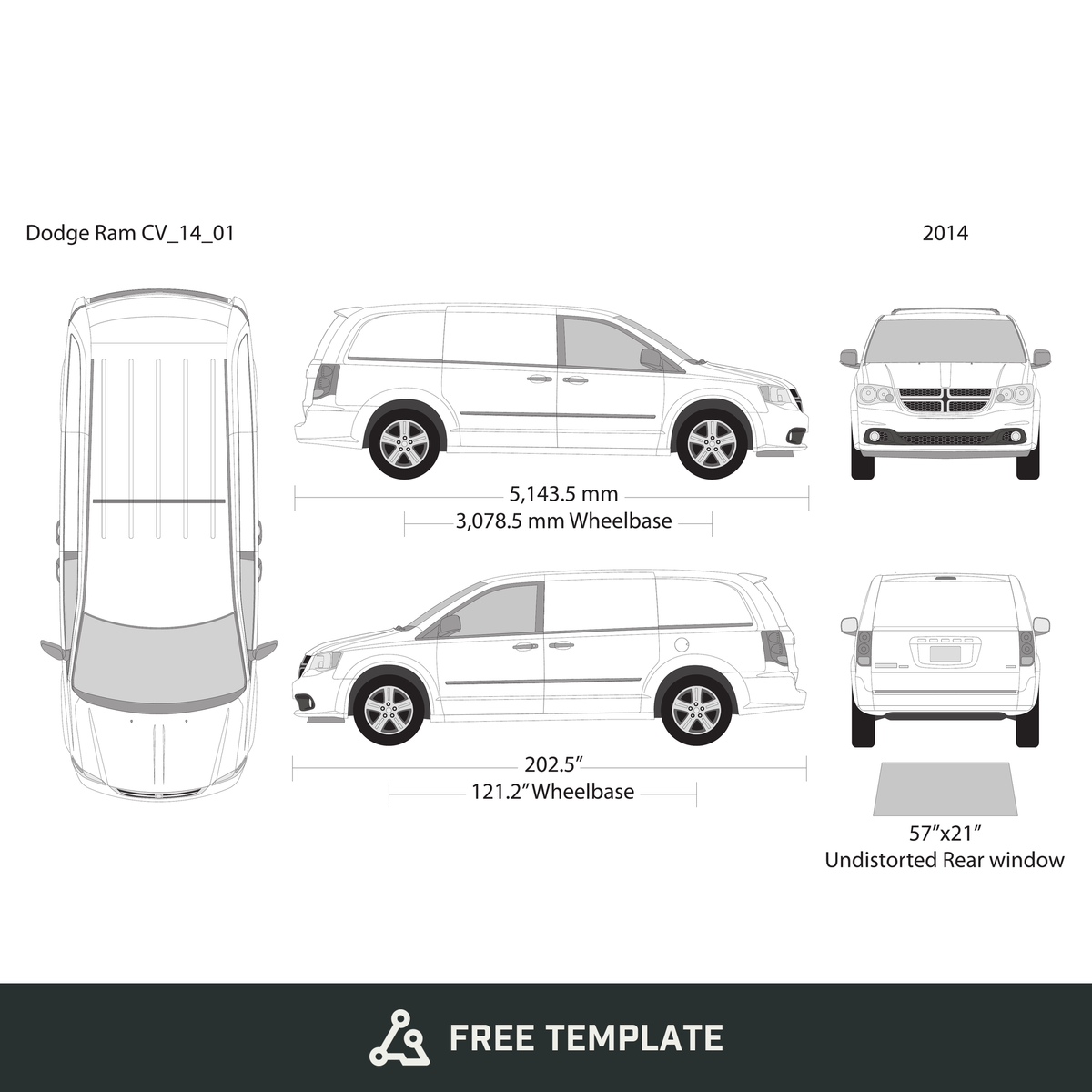 2014 Dodge Ram CV free vector vehicle wrap template - GravBase