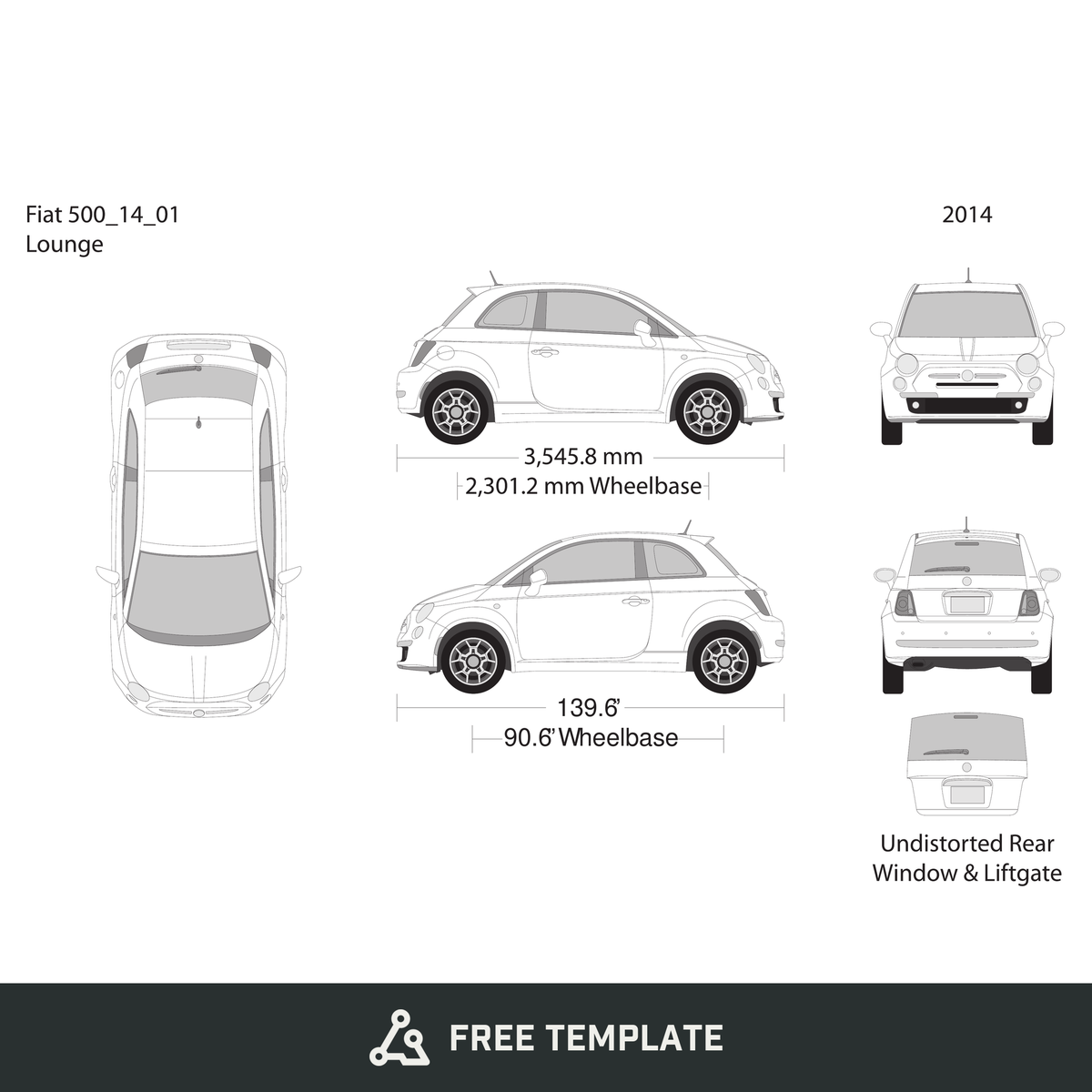 2014 Fiat 500 free vector vehicle wrap template - GravBase