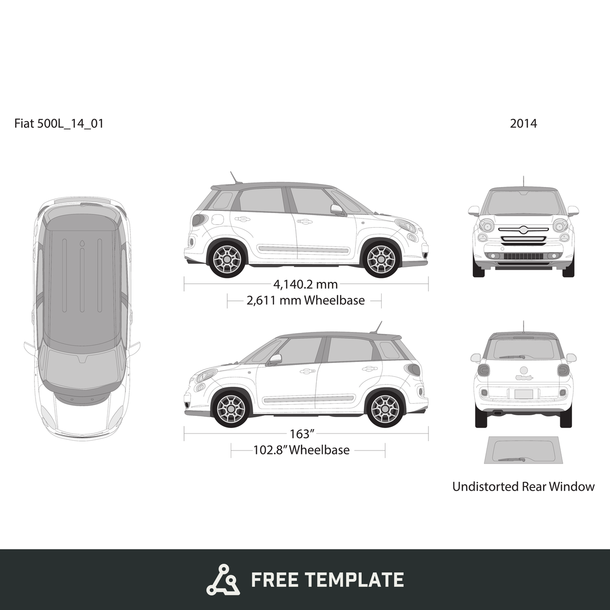 2014 Fiat 500L free vector vehicle wrap template - GravBase