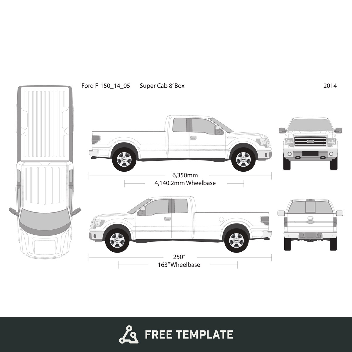 2014 Ford F-150 free vector vehicle wrap template - GravBase