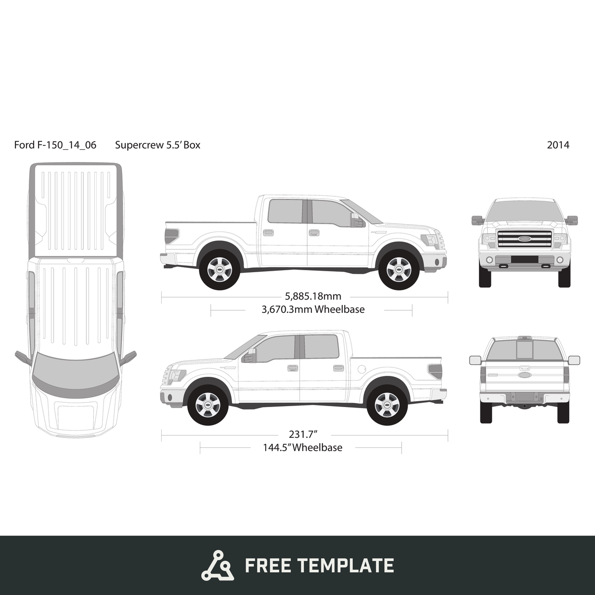 2014 Ford F-150 free vector vehicle wrap template - GravBase