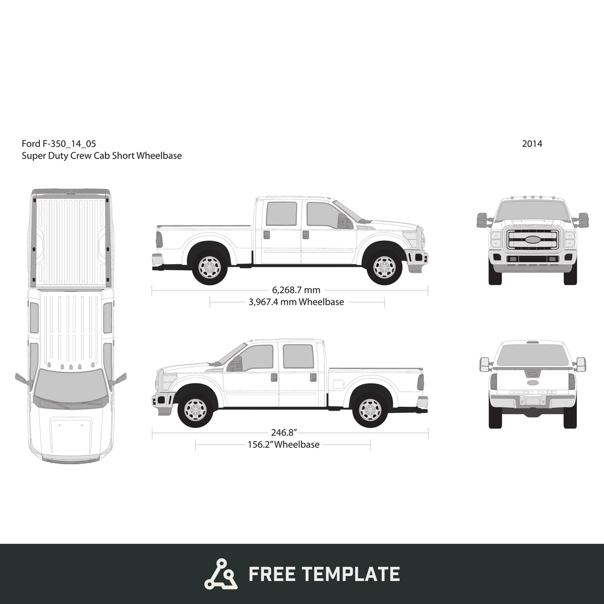2014 Ford F-350 free vector vehicle wrap template - GravBase